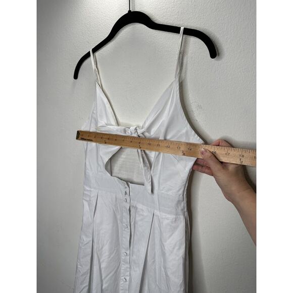 White Front Tie Spaghetti Strap Open Stomach Front Button Flowy Summer Dress M - Picture 8 of 15